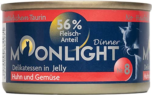 Moonlight Premium Nassfutter für Katzen, Nr.8 - getreidefreie Rezeptur - Delikatesse im eigenen Saft - viel Fleischanteil (Nr.8 Huhn und Gemüse - 80g) von Moonlight-Dinner