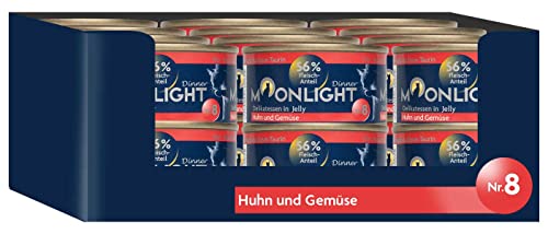 Moonlight Premium Nassfutter für Katzen, Nr.8 (24x80g Dosse) - getreidefreie Rezeptur - Delikatesse im eigenen Saft - viel Fleischanteil, Huhn und Gemüse von Moonlight-Dinner