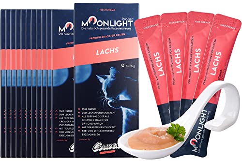 Moonlight Filetcreme mit Lachs (720g - 12er Pack), Premium Snacks für Katzen - Praktische Sticks zum aus der Hand schlecken, Katzenleckerchen (48 x 15g) von Moonlight-Dinner
