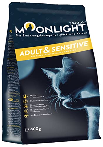 Moonlight Premium Trockenfutter für Katzen | Made in Germany | glutenfreie Rezeptur | ohne Zuckerzusätze (Adult & Sensitive 400g) von Moonlight-Dinner