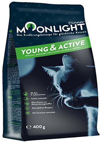 Moonlight Premium Trockenfutter für Katzen | Made in Germany | glutenfreie Rezeptur | ohne Zuckerzusätze (Young & Active 400g) von Moonlight-Dinner