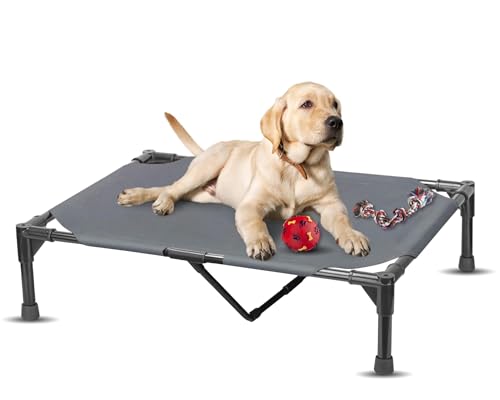 Erhöhtes Hundebett, erhöhtes Hundebett, Kinderbett, für kleine, mittelgroße und große Hunde, kühlendes Hundebett, Haustier- und Katzenbett, atmungsaktives Netzgewebe, waschbar (groß, grau, 106,7 cm L von Moonlight Pet Supplies