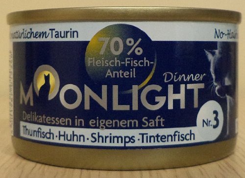 12x80g Moonlight Dinner Katzenfutter Dosen Nassfutter (Nr.3 Thunfisch Huhn Shrimps Tintenfisch) von Moonlight