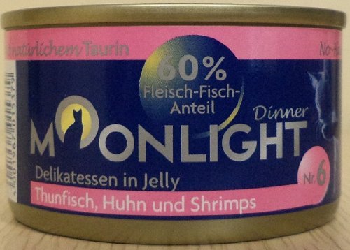 12x80g Moonlight Dinner Katzenfutter Dosen Nassfutter (Nr.6 Thunfisch Huhn Shrimps in Jelly) von Moonlight