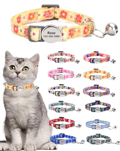 Moonpet Personalisiertes Katzenhalsband mit Namen und Telefonnummer, Katzenhalsband mit Sicherheitsverschluss und glöckchen von Moonpet