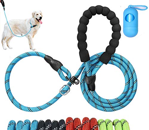 Moonpet Hundeleine Retrieverleine mit zugstopp Moxonleine Dauerhafte Weiche Reflektierende mit Halsband Einstellbar Leinen für Mittlere und Große Hunde,180 cm Blau von Moonpet