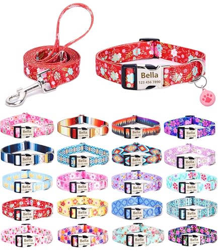 Moonpet Personalisierbares Hundehalsband mit Leine, Airtag-Halter, Etui-Set, individuelle Hundehalsbänder mit Namen, Telefonnummer für männliche, weibliche und kleine Hunde von Moonpet