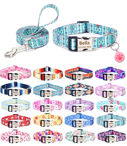 Moonpet Personalisierbares Hundehalsband mit Leine, Airtag-Halter, Etui-Set, individuelle Hundehalsbänder mit Namen, Telefonnummer für männliche und weibliche Welpen, Größe XS von Moonpet