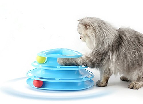 Moonpet Tower of Tracks Interaktive Ball Katzen Spielzeug, Anti-Rutsch, Übungsspiel, Gesunder Lebensstil - Vergnügungspark für eine oder mehrere Katzen - Blau von Moonpet
