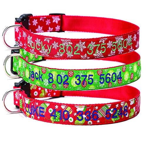 Personalisierte benutzerdefinierte Weihnachten Hundehalsband - Kundenspezifischer Hundehalsring mit Hundename und -telefonnummer für Hundesicherheit - Gute Leistung und einstellbar für kleine, mittlere und große Hunde - Verhindern Sie, dass Hunde verlieren von Moonpet