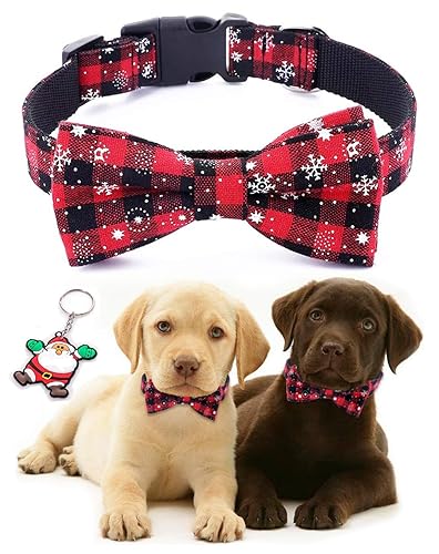 Weihnachten Hundehalsband mit Fliege - Süße Mode für kleine mittelgroße Hunde-L von Moonpet
