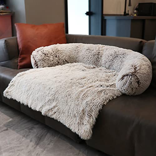 MoonxHome Haustier-Sofa-Schutz, beruhigendes Hundebett für große, mittelgroße Hunde, Plüsch-Hundematte, Hundesofa, universeller Haustiermöbelbezug mit weichem Nackenrolle, Schlafsofa, Braun, Größe M von MoonxHome