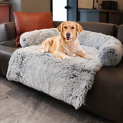 MoonxHome Plüsch-Hundebett mit Schaumstoff-Nackenpolster, Plüsch-Haustierbett für mittelgroße Hunde, Universal-Tiermöbelschutz, Schlafsofabezug, maschinenwaschbar Silbergrau mittel MoonxHome Plüsch-Hundebett mit Schaumstoff-Nackenpolster, Plüsch-Haustierbett für mittelgroße Hunde, Universal-Tiermöbelschutz, Schlafsofabezug, maschinenwaschbar Silbergrau mittel von MoonxHome