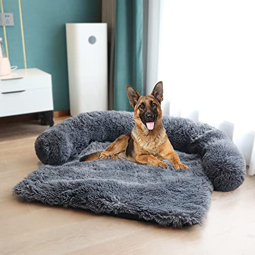 MoonxHome Plüsch-Hundebett mit Schaumstoff-Nackenpolster, Plüsch-Haustierbett für mittelgroße Hunde, Universal-Tiermöbelschutz, Schlafsofabezug, maschinenwaschbar dunkelgrau mittel von MoonxHome