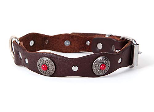 MoonyLi Hundehalsband Leder,Verstellbarer Echtleder Hundehalsband,Retro Art-gewellte Seite mit Türkis,für große und mittelgroße Hunde rot M von LUMoony