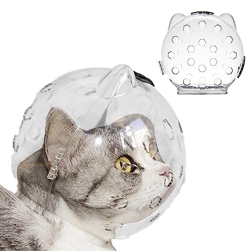 Katzenhelme für die Fellpflege, atmungsaktiver Katzenohren-Kätzchen-Anti-Biss-Maulkorb, Blasenmaulkorb, Katzen-Astronautenhelme, Katzenpflege-Kopfbedeckung, Anti-Biss von Moonyan