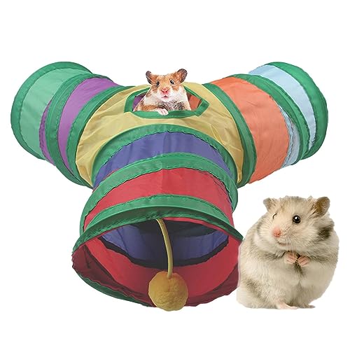 Moonyan Katzentunnelzelt | Regenbogenfarbener 3-Wege-Häschen-Tunnelschlauch | Haustierspielzeug für den Außenbereich für Hamster, Kätzchen, Welpen und Kaninchen zum Spielen und Ausruhen von Moonyan
