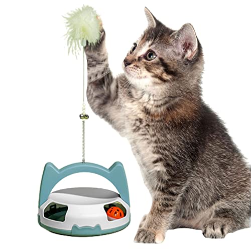 Moonyan Interaktives Katzenspielzeug | Lustiges rotierendes Ball-Kätzchen-Spielzeug,Interaktives Katzenspielzeug mit Federn und Glöckchen für Hauskatzen zum Spielen von Verfolgungsjagden von Moonyan