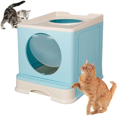 Moonyan Katzentoilette mit Zugang von Oben | Faltbare, geschlossene Katzentoilette mit Spritzschutz für Katzen,Faltbare Katzentoilette, leicht zu reinigen, Katzentöpfchen für kleine, mittelgroße von Moonyan