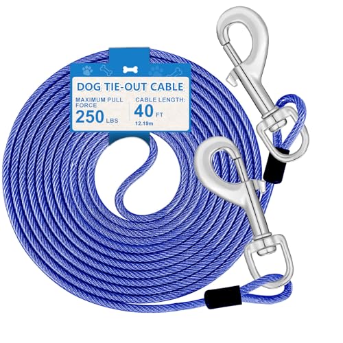 12,4 m langes Hundeleinenkabel, Hundeleine bis zu 113,4 kg, für große Hunde, strapazierfähig, Hundeläufer für Hof, Outdoor und Camping, Blau von MooonGem