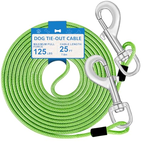 7,6 m langes Hundeleinenkabel, robustes Auslaufkabel für große Hunde bis zu 56,7 kg Zugkraft, Hundeläufer für Hof, Outdoor und Camping, schwer, Grün von MooonGem