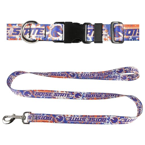 Boise State Hundehalsband & Leine, Set – Passendes Hundehalsband & 183 cm Hundeleine, 1,9 cm breites Halsband verstellbar 8-1/2 – 12-1/2 Zoll, klein, Digi Broncos von Moose Pet Wear