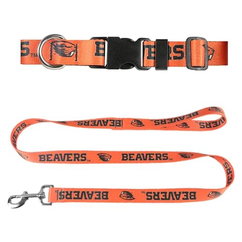 Oregon State University Hundehalsband und Leine, Set – passendes Hundehalsband und 1,8 m Hundeleine, 2,5 cm breites Halsband passt 29,8 cm – 43,8 cm, Größe M, Orange Biber von Moose Pet Wear