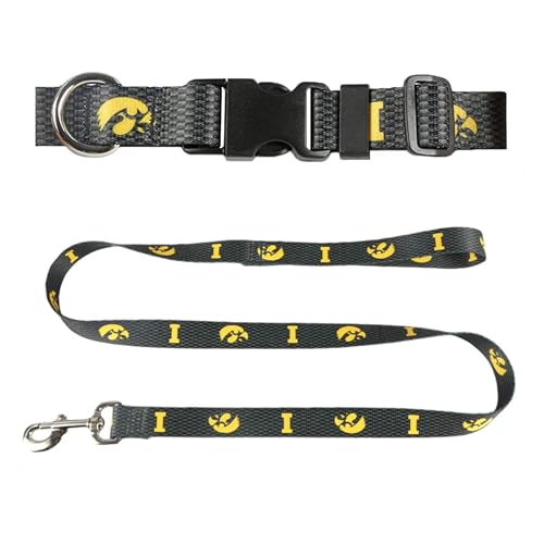 University of Iowa Hundehalsband & Leine, Set – passende Hundehalsbänder & 1,8 m Hundeleine, 2,5 cm breites Halsband, verstellbar 33–53,3 cm, groß, Kohlefaser von Moose Pet Wear
