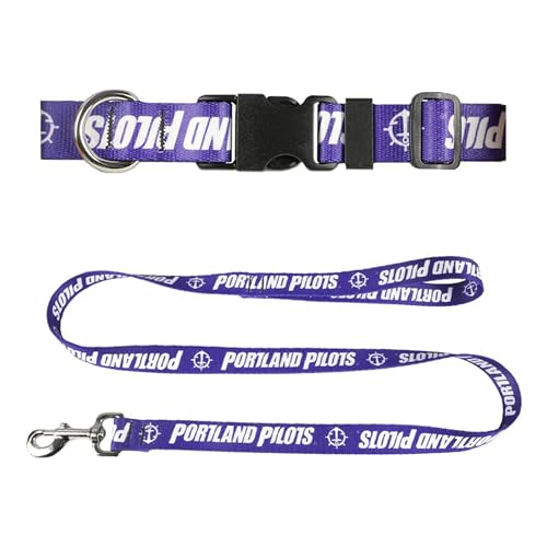 University of Portland Hundehalsband & Leine, Set – passende Hundehalsbänder & Hundeleine, 2,5 cm breites Halsband verstellbar 33-53,3 cm, groß, Piloten auf lila von Moose Pet Wear