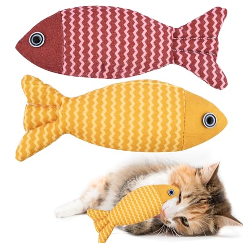 Katzenminze-Fischspielzeug, 2 Stück, Katzenminze-Spielzeug für Indoor-Katzen und Erwachsene, interaktives Katzenspielzeug, 2 Farben, bissfest, weiches Leinen-Plüschkissen zum Zahnen, Kauen, Spielen Katzenminze-Fischspielzeug, 2 Stück, Katzenminze-Spielzeug für Indoor-Katzen und Erwachsene, interaktives Katzenspielzeug, 2 Farben, bissfest, weiches Leinen-Plüschkissen zum Zahnen, Kauen, Spielen von Moosono