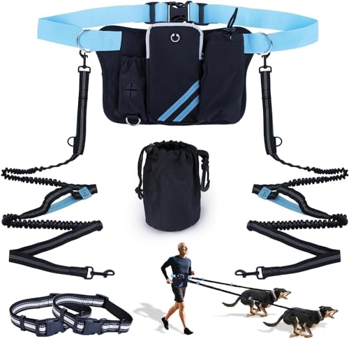 Freihändige Hundeleine für 2 Hunde, mit doppelten Bändern, reflektierenden Nähten und einziehbarer Taillenleine für Spaziergänge mit dem Hund, verstellbarer Hüftgurt mit Tasche zum Laufen, Spazieren, Freihändige Hundeleine für 2 Hunde, mit doppelten Bändern, reflektierenden Nähten und einziehbarer Taillenleine für Spaziergänge mit dem Hund, verstellbarer Hüftgurt mit Tasche zum Laufen, Spazieren, von Mootop