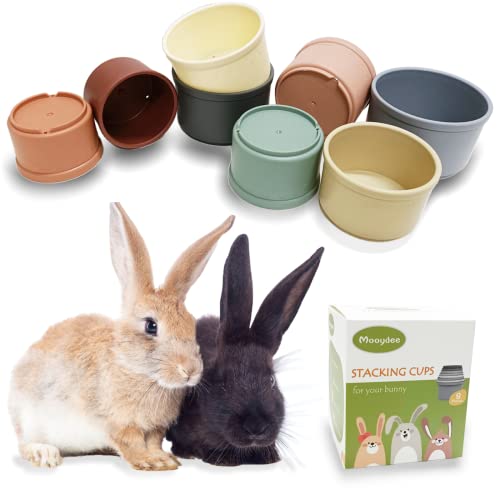 Mooydee 8 Stück stapelbare Becher für Kaninchen, wiederverwendbar, mehrfarbig, Hasenspielzeug, Kaninchenspielzeug in verschiedenen Größen, kleine Tiere, zum Verstecken von Essen und Spielen von Mooydee