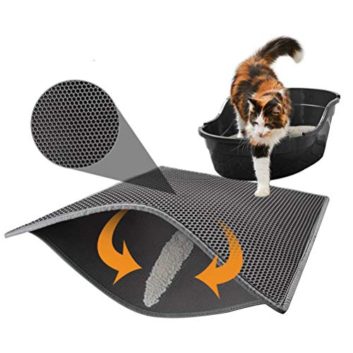 Katzenklo Matte, Katzenstreu Matte 75x 55cm Katzenklo Unterleger Waben Design Katzenklo Vorleger wasserdichte Doppelte Schichte Entwurf Bienenwabe Katzenstreu Matte Schwarz (L: 55 x 75cm) von Mooyii