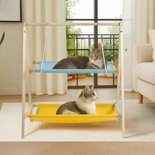 MorNon Katzenhängematte Holz 2 Ebenen – Haustier-Hängematte Schaukel Doppeltes Katzenbett für Katzen, Indoor Katzenmöbel MorNon Katzenhängematte Holz 2 Ebenen – Haustier-Hängematte Schaukel Doppeltes Katzenbett für Katzen, Indoor Katzenmöbel von MorNon