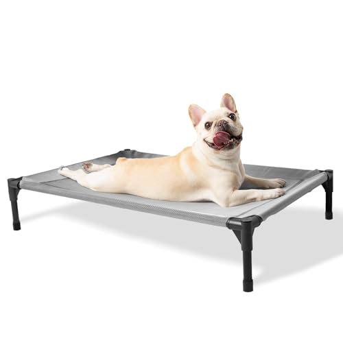 Mora Pets Hundeliege Outdoor Erhöhtes Hundebett Hunde Liege Draußen für Kleine Mittelgroße Grosse Hunde Bett im Garten und Indoor Haustierliege Camping 94.5 x 61 x 18 cm Grau von Mora Pets