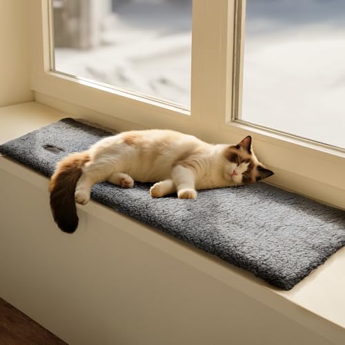Mora Pets Katzen Fensterliege Fensterbank rutschfest Katzendecke Selbstheizende Katzendecke Heizdecke für Katze Wärmedecke Katzenmatte für Fenster Geräuschlos & Waschbar 90 x 28 cm von Mora Pets