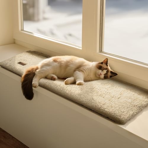Mora Pets Katzen Fensterliege Katzenbett Fensterbank Selbstheizende Katzendecke Wärmedecke für Katze Selbstheizende Decke Heizdecke Ohne Strom Katzenliege Fenster rutschfest und Weich 90 x 28 cm von Mora Pets