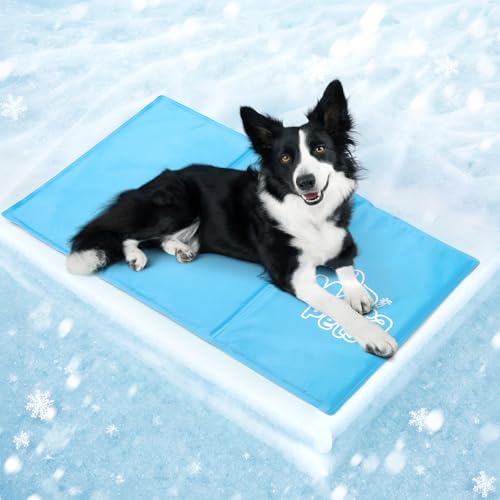 Mora Pets Kühlmatte Hund Kühldecke Hunde Katzen mit Ungiftiges Gel Hundekühlmatte Selbstkühlend Kratzfest Kühlkissen Kühlende Hundematte für Große Mittelgroße Haustiere Sommer - Blau L 90 x 50 cm von Mora Pets