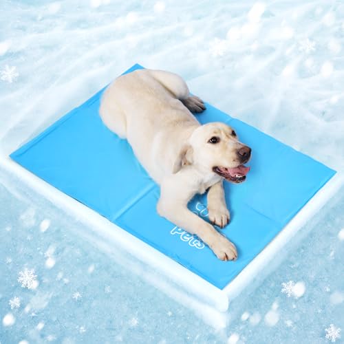 Mora Pets Kühlmatte Hund Kühldecke Hunde Katzen mit Ungiftiges Gel Hundekühlmatte Selbstkühlend Kratzfest Kühlkissen Kühlende Hundematte für Große Mittelgroße Haustiere Sommer - Blau XL 120 x 80 cm von Mora Pets