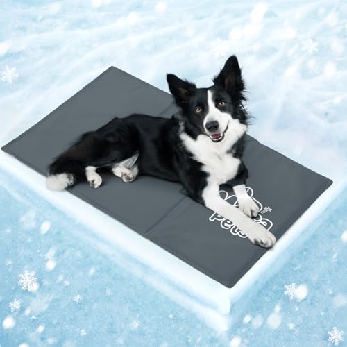 Mora Pets Kühlmatte Hund Kühldecke Hunde Katzen mit Ungiftiges Gel Hundekühlmatte Selbstkühlend Kratzfest Kühlkissen Kühlende Hundematte für Große Mittelgroße Haustiere Sommer - Grau L 90 x 50 cm von Mora Pets