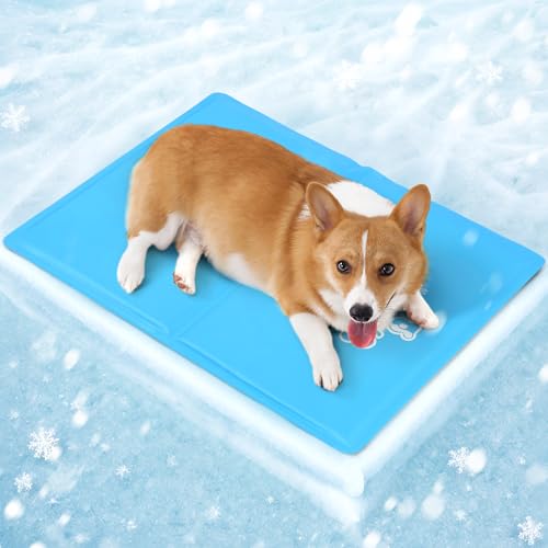 Mora Pets Kühlmatte Hund Kühldecke Hunde Katzen mit Ungiftiges Gel Hundekühlmatte Selbstkühlend Kratzfest Kühlkissen Kühlende Hundematte für Klein Haustiere Sommer- Blau M 65 x 50 cm von Mora Pets