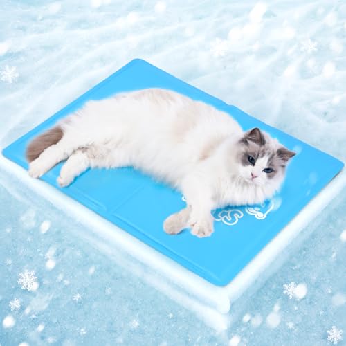 Mora Pets Kühlmatte Hund Kühldecke Hunde Katzen mit Ungiftiges Gel Hundekühlmatte Selbstkühlend Kratzfest Kühlkissen Kühlende Hundematte für Klein Haustiere Sommer-Blau S 50 x 40 cm von Mora Pets