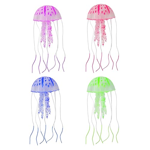 4 Stück fluoreszierende Quallen Aquarium-Dekorationen für große, mittelgroße und kleine Aquarien, leuchtende Quallen, Spielzeug für Aquarien, Aquarium-Ornamente von Morain
