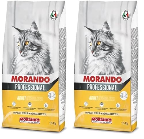 Morando Professional Pellets Trockenfutter für Katzen (STERILIZED, 100% Made in Italy, Hauptzutat: Huhn und Kalbfleisch, Katzentrockenfutter, Katzenleckerlies, Portionsgröße: 1,5 kg) (Packung mit 2) von Morando