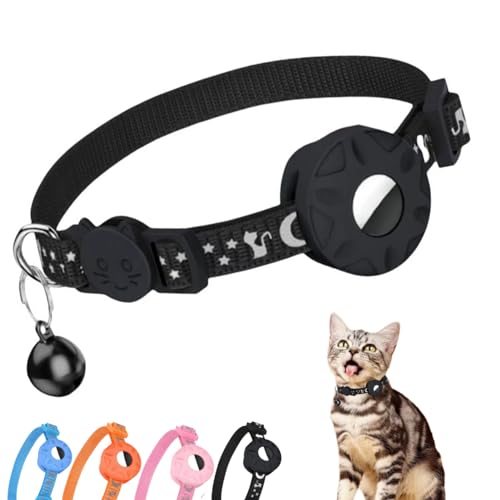 Morbuutii AirTag Katzenhalsband, 1 Stück, Breakaway-Kätzchen-Halsband mit Apple-Airtag-Halter, reflektierendes Kätzchen-Halsband mit Glocke und Airtag-Hülle für Katzen, niedliches Muster und leicht von Morbuutii
