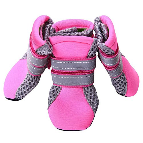 MoreChioce Hundeschuhe Pfotenschutz Atmungsaktiv Reflektierend Haustier Schuhe,Rosa,XL von MoreChioce