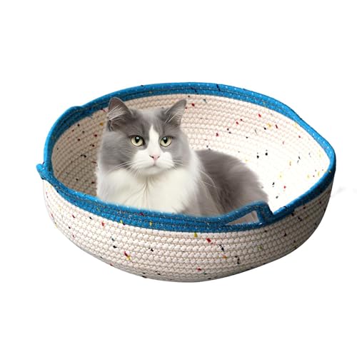 Moreeulsi Handgewebtes Katzenbett, gewebtes rundes Katzenbett - Gewebtes Katzenbett für Hauskatzen - Sommer gewebtes Baumwollseil für Zuhause, Haustierbett für Katzen, Katzenohr-Design, Kratzbrett von Moreeulsi