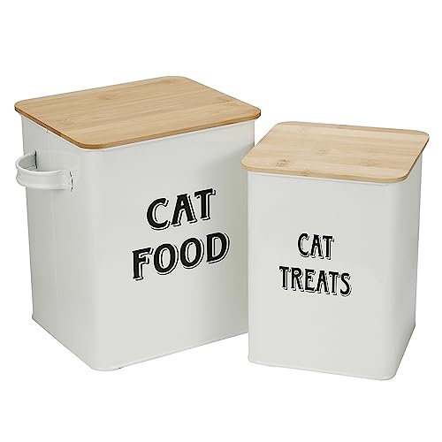 Morezi Tierfutterbehälter, Aufbewahrungstank für Katzenfutter, Futterbox mit Schaufel und luftdichtem Holzdeckel, Aufbewahrung von Lebensmitteln und organisations-weiß von Morezi