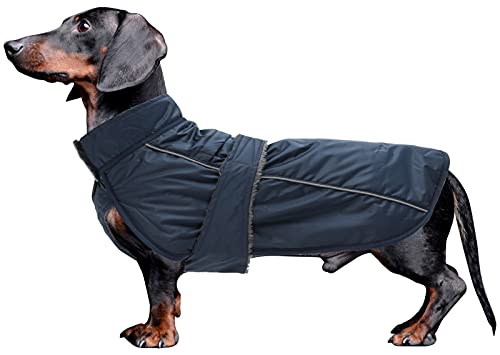 MOREZI Dachshund Regenmantel, wasserdichte Außenschicht, Fleecefutter, reflektierende Besätze, Verstellbarer Gürtel - geeignet für kleine und mittelgroße Hunde-Navy blau-M von Morezi