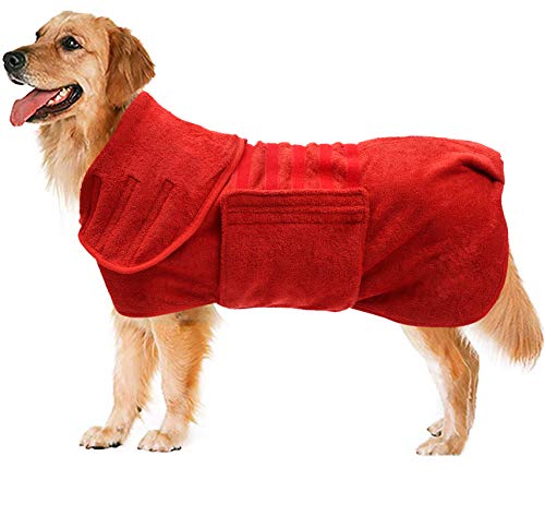 MOREZI Hundebademantel-Jackenweste,schnelltrocknendes Baumwoll-Stretchhandtuch,geeignet für Haustiere nach dem Baden und Spazierengehen-Rot-M von Morezi
